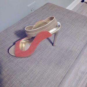 Sling back sexy coral and hold sandals by Carlos